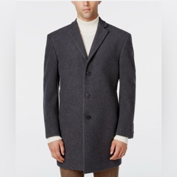NWT Calvin Klein Prosper Wool Blend Slim Fit Grey Overcoat Size 42 Reg - Picture 1 of 13